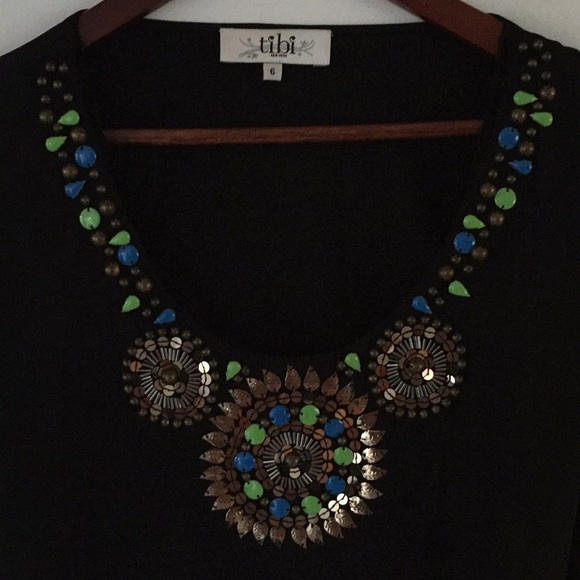 TIBI black silk sheer cape dress beading 6 - Picture 2 of 5